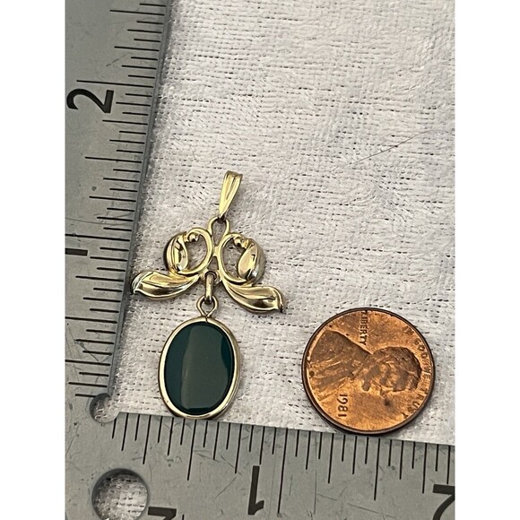Vintage 1950s Art Nouveau Revival Pendant Green Cabochon Gold Filled - 7S - Picture 5 of 5